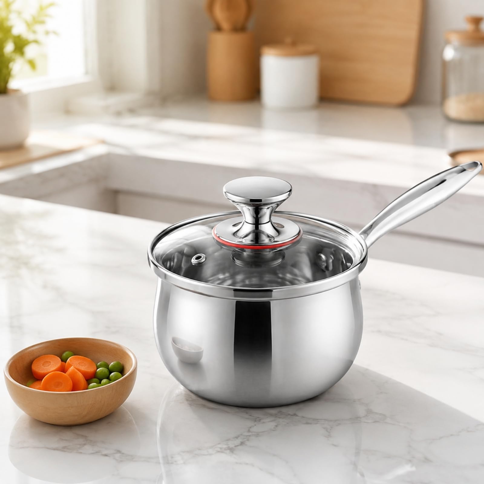 Ronyme 16 cm -Saucepan vielseitig einsetzbar mit Glasdeckel tropffreies Ausgießen -Saucière für Babynahrungszubereitung, Doppelschicht