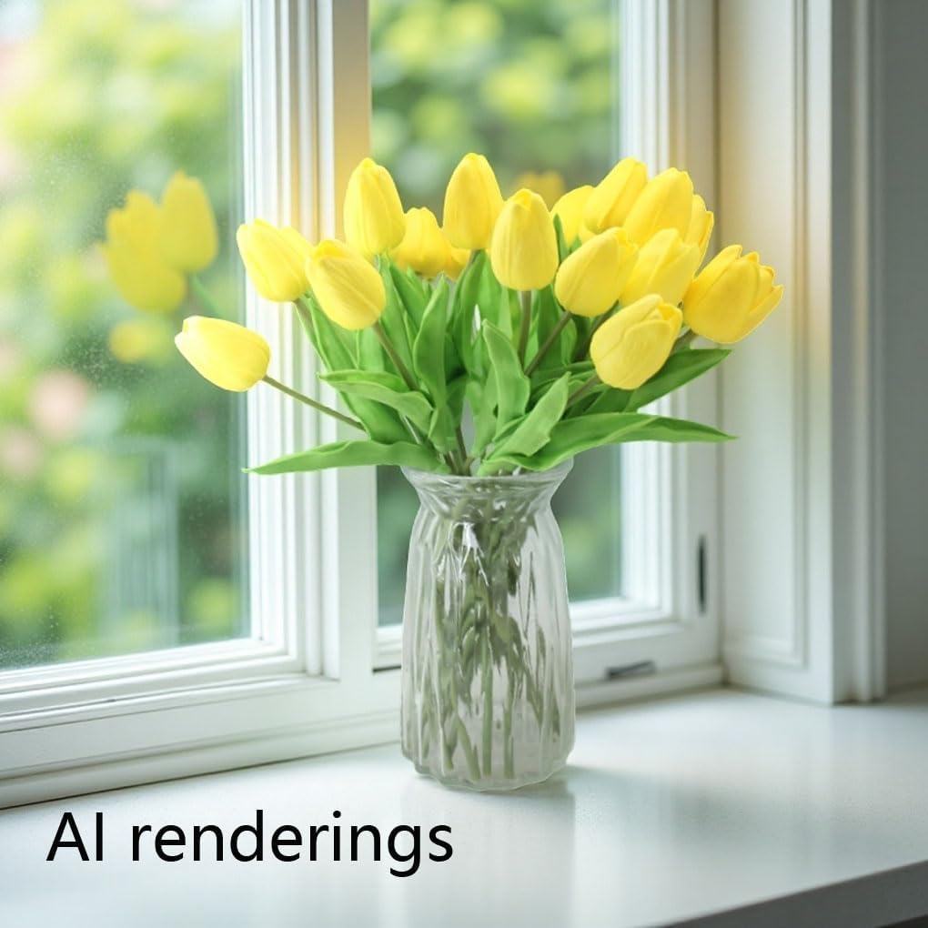 10-Heads Artificial Flowers Home Decor Mini Tulip Real Touch Tulips Wedding Bouquets for Bride (Yellow) - Image 4