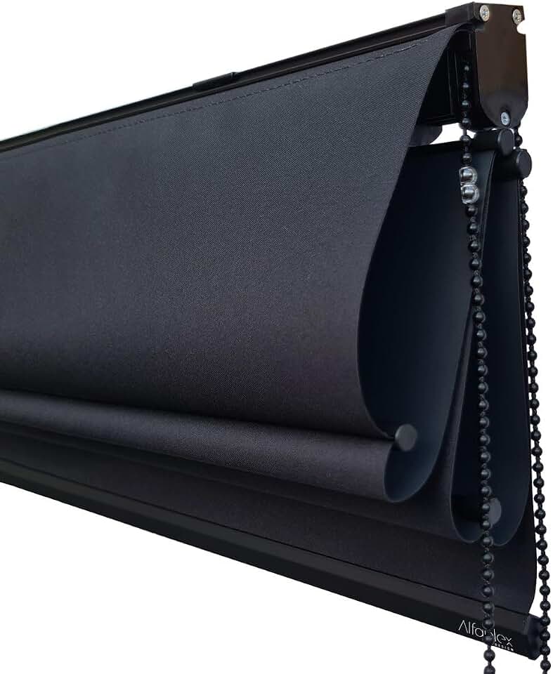 Cortina Persiana Romana Blackout Preta - Acabamento Preto (SOB MEDIDA) (1,40(lar) x 1,40(alt))