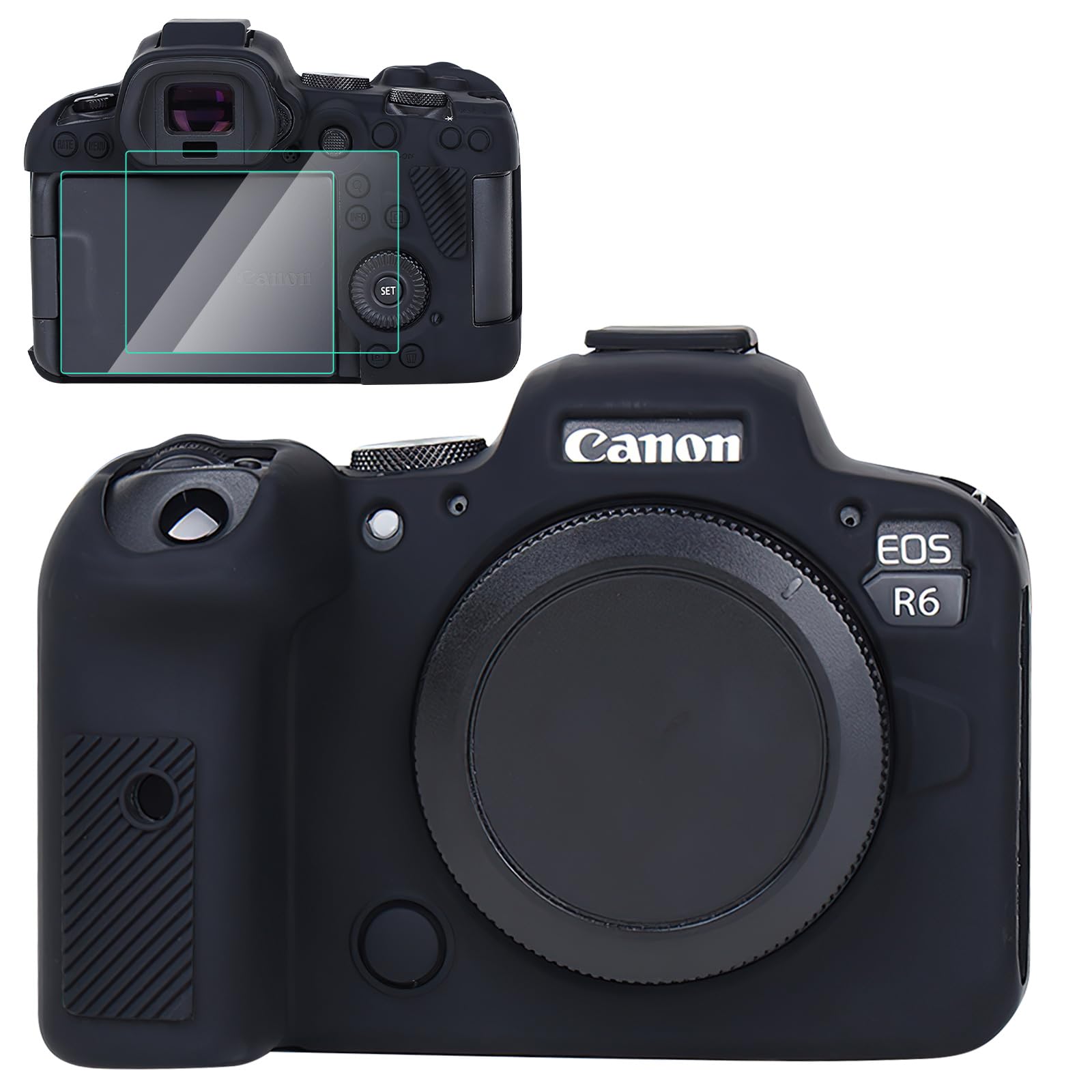 Funda de silicona para Canon EOS R6/R6 II, accesorios con 2 protectores de pantalla, protector de lente extraíble para cámara digital Canon EOS R6/EOS R6 II