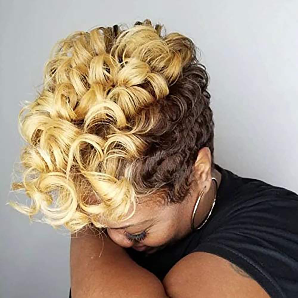BeiSD Short Black Wig with Mixed Brown Bangs Natural Short Haircuts for Women Synthetic Short Wigs for Black Women… (9632)