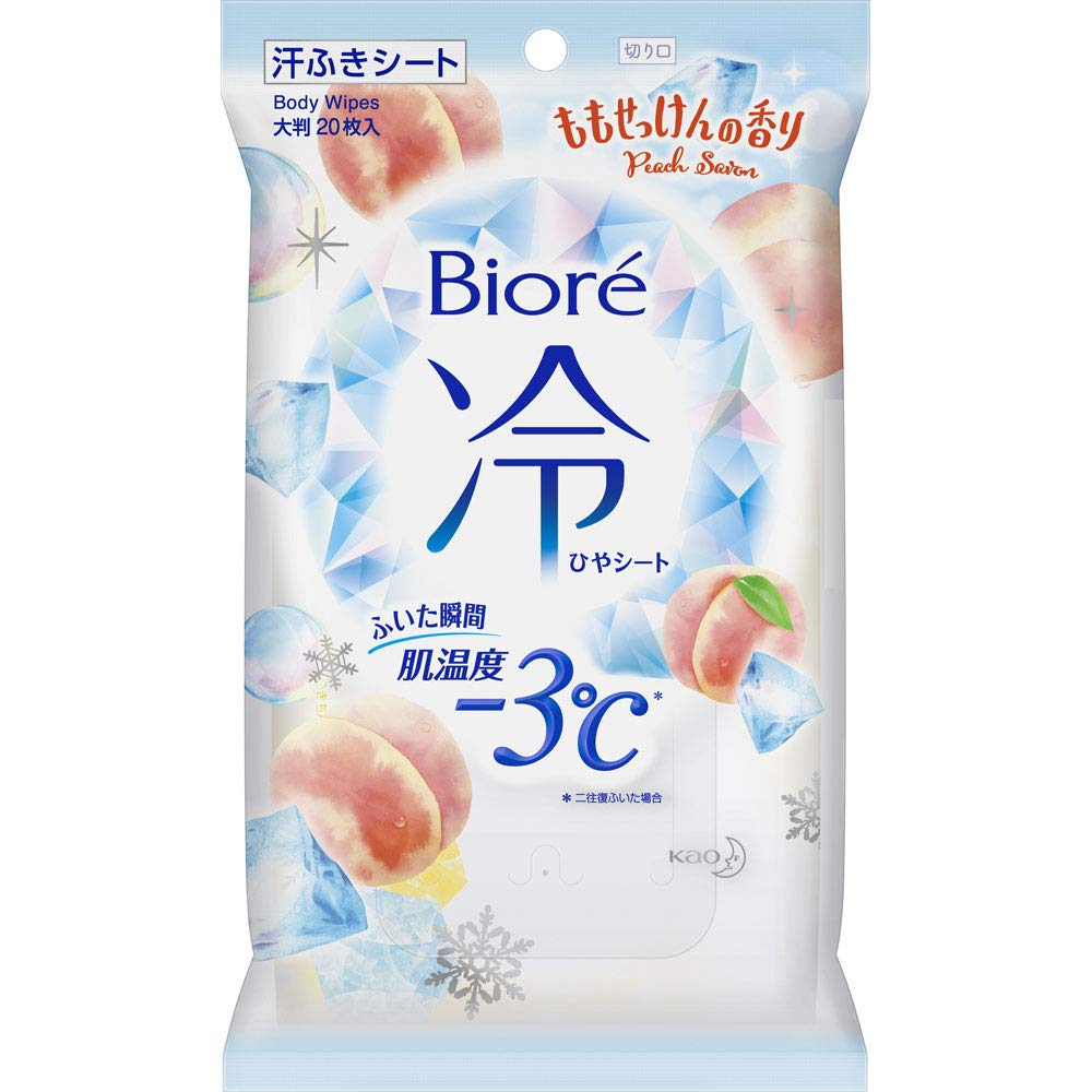 Biore Cooling Wipes, Peach Soap Scent, 20 Sheets