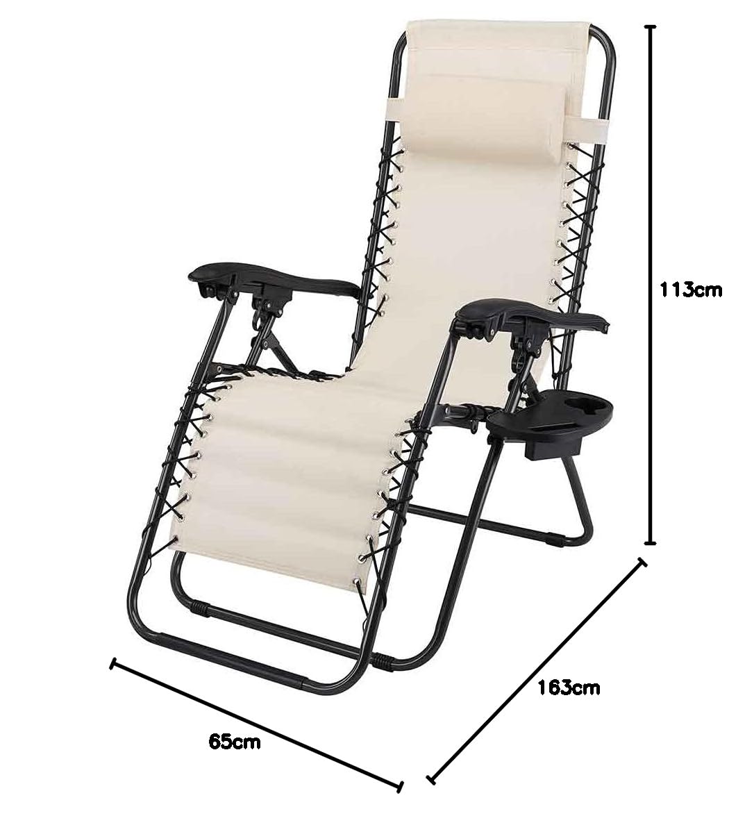 BAKAJI Sedia gravità Zero Sdraio da Giardino Poltrona Relax Pieghevole Salvaspazio con Vassoio Tubolari Acciaio 22mm Reclinabile Tessuto in Texilene Traspirante Terrazzo Piscina Esterno (Beige)