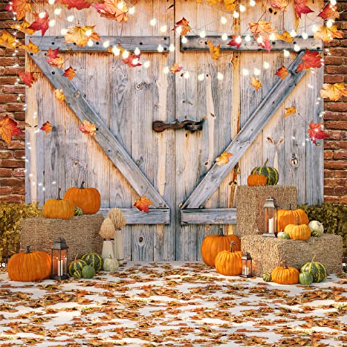 LYCGS 10X10FT Fall Thanksgiving Backdrop Autumn Pumpkin Harvest Barn Background Hay Maple Leaves Baby Shower Banner Supplies Photo Booth Prop X-53