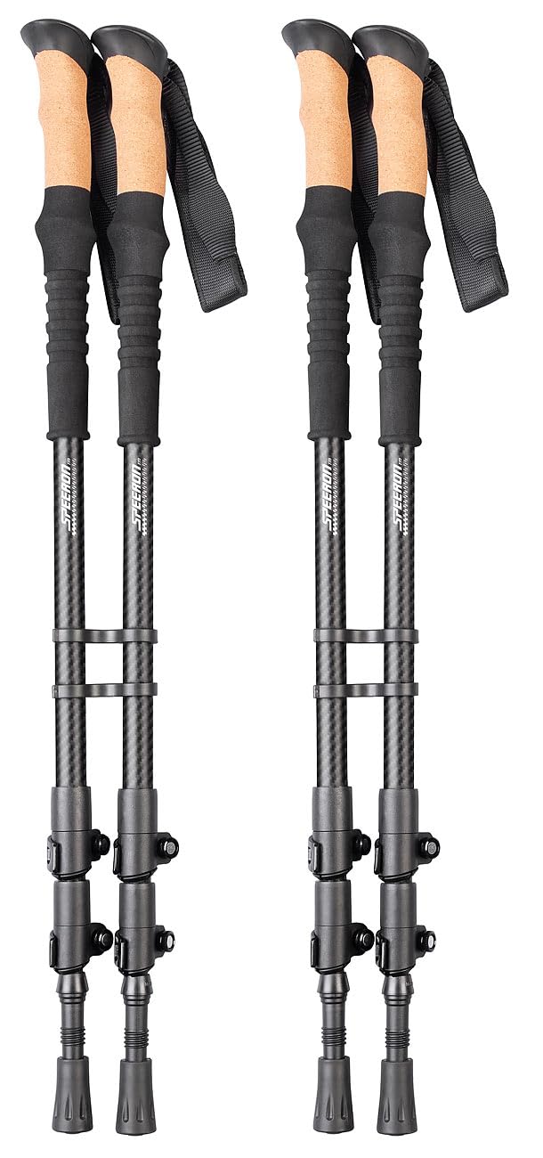 Speeron bastoni da trekking antishock: Bastoni da trekking telescopici, Carbon con impugnatura in sughero, regolabile in altezza (bastone telescopico, bastone nordic walking con ammortizzatore)