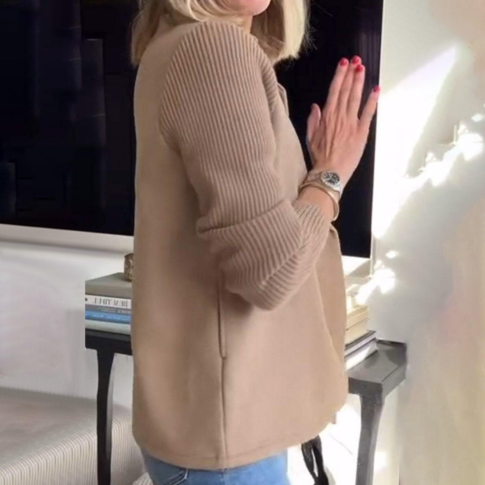 Generisch Cardigans pour femme élégant business - Blazer pour femme - Cardigan sportif à revers - Pull épais - Manteau en tricot ample - Avec boutons - T-shirt à manches longues - Pour femme - Tenue