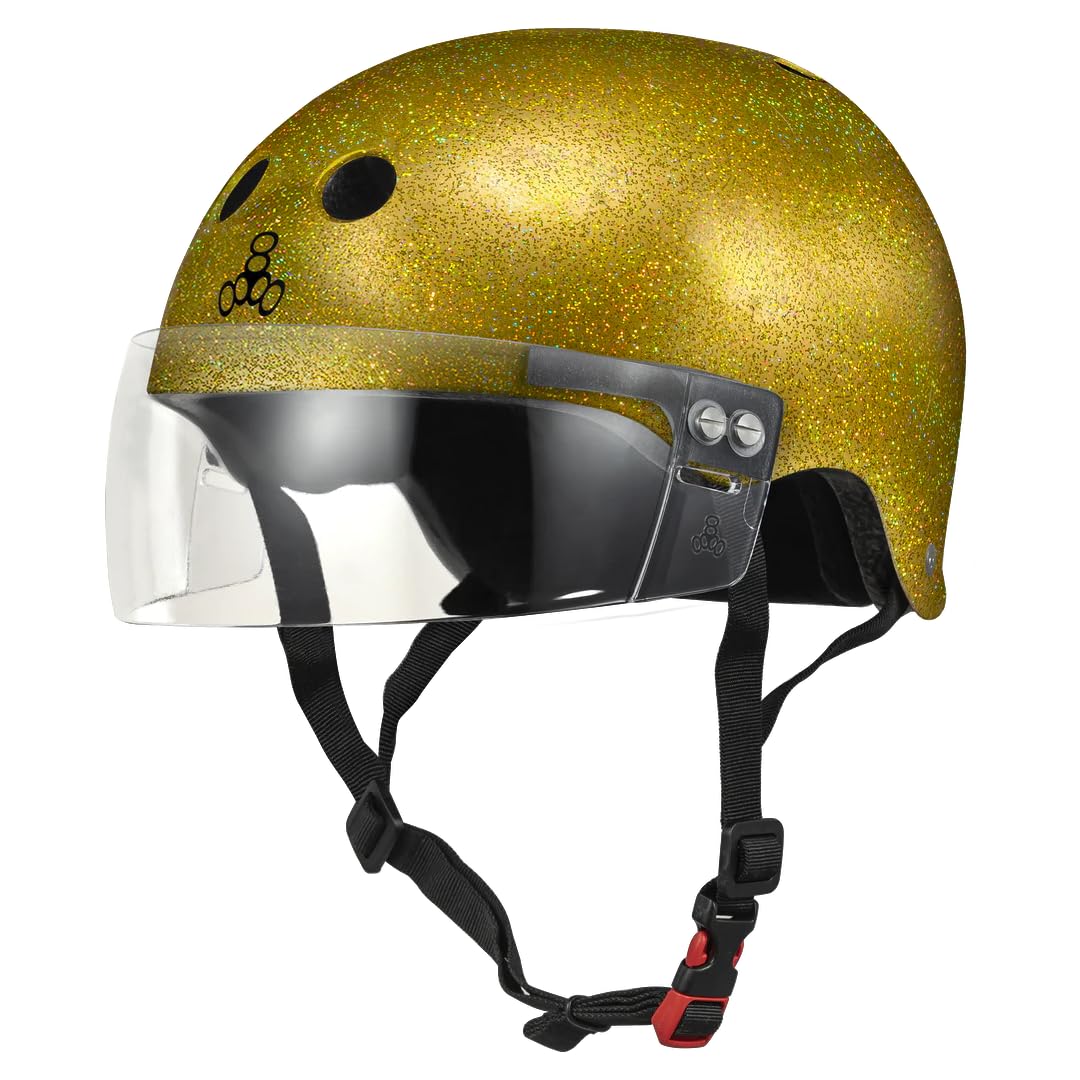 Triple Eight The Certified Sweatsaver Helmet with Visor for Roller Derby, Skateboarding and BMX, Gold Glitter, S/M : Sports & Outdoors