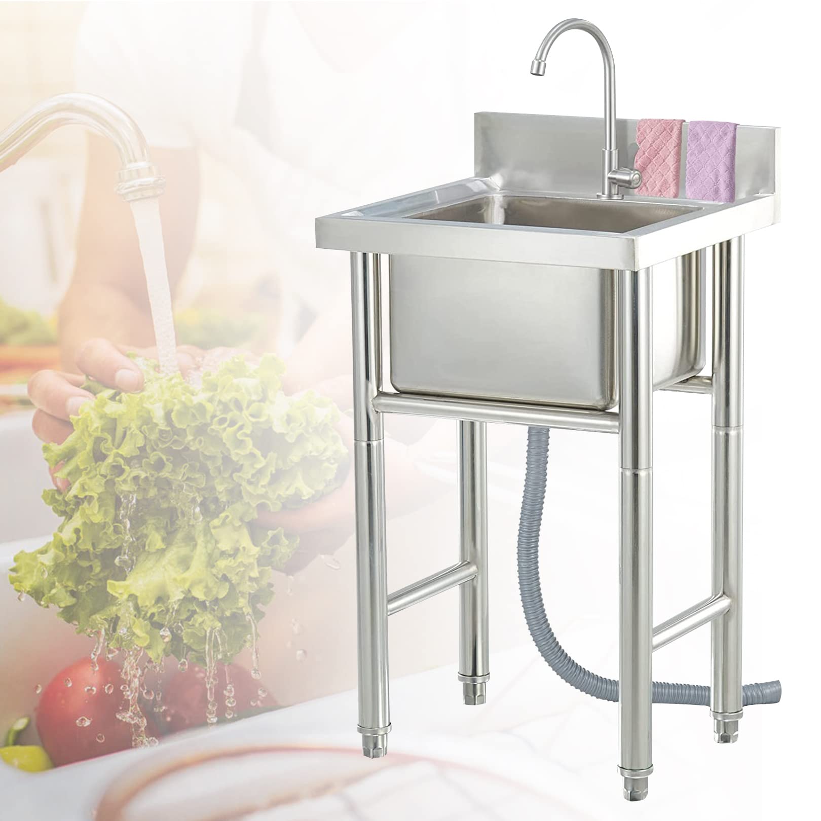 Évier en acier inoxydable 304 pour restaurant et cuisine pro 60x60cm