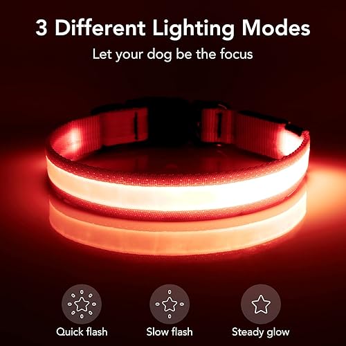 Miniatura 10 de Collar para perro con luz LED, ajustable, recargable por USB, superbrillante, luz de seguridad brillante para perros (XL, rosa)