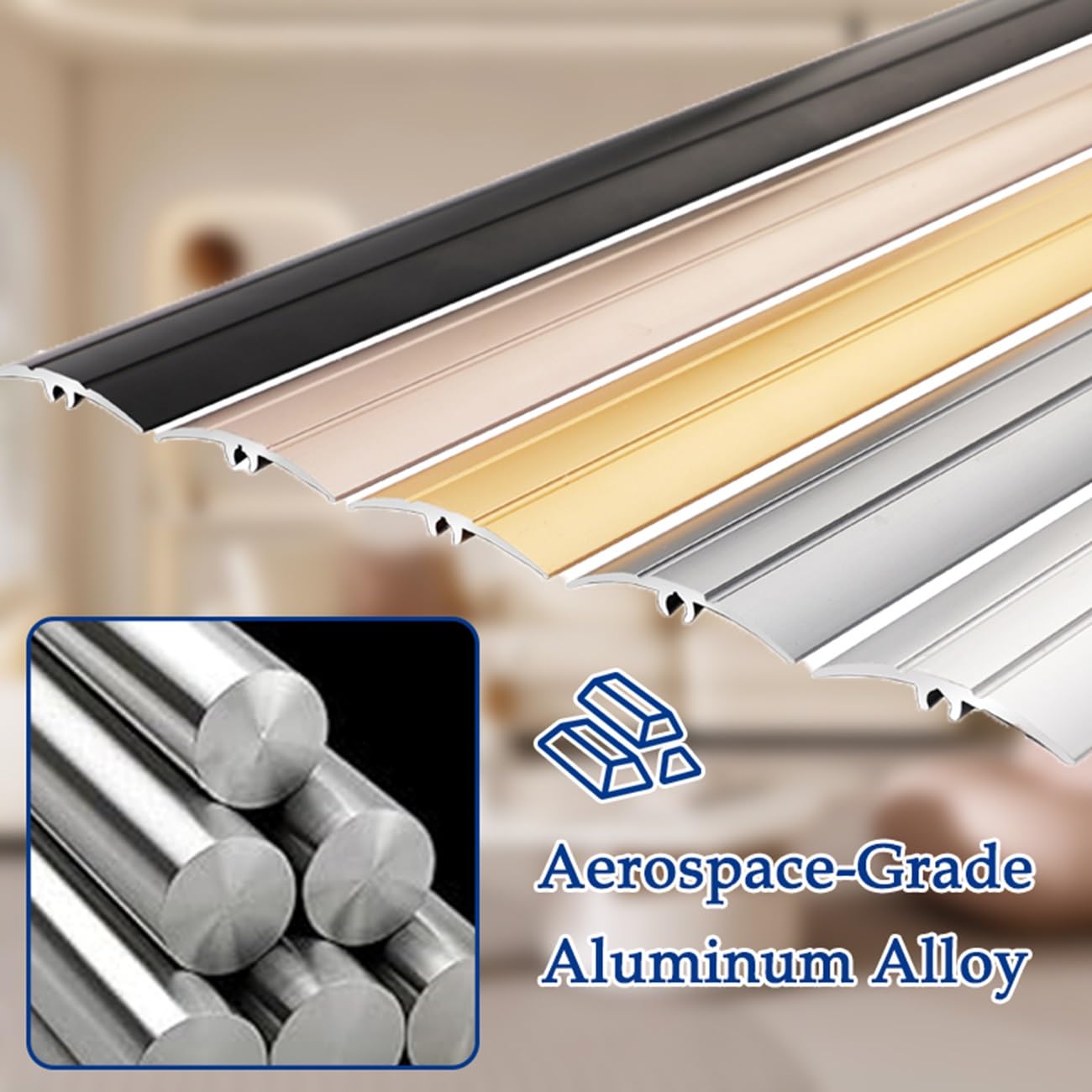 Soglia Di Dislivello Per Pavimento Da 3 * 90cm(2.9ft), Striscia Divisoria In Alluminio, Impermeabile, Strisce Di Copertura Per Pavimenti Per Collegamento Fessure(Rose gold,5cm)