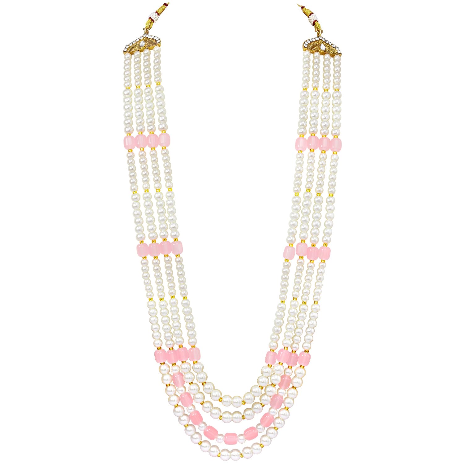 Gold Plated Pink Beads Studded Ethnic Sherwani Maala Haar Necklace Traditional Fancy Groom's Jewellery Gift for Men
