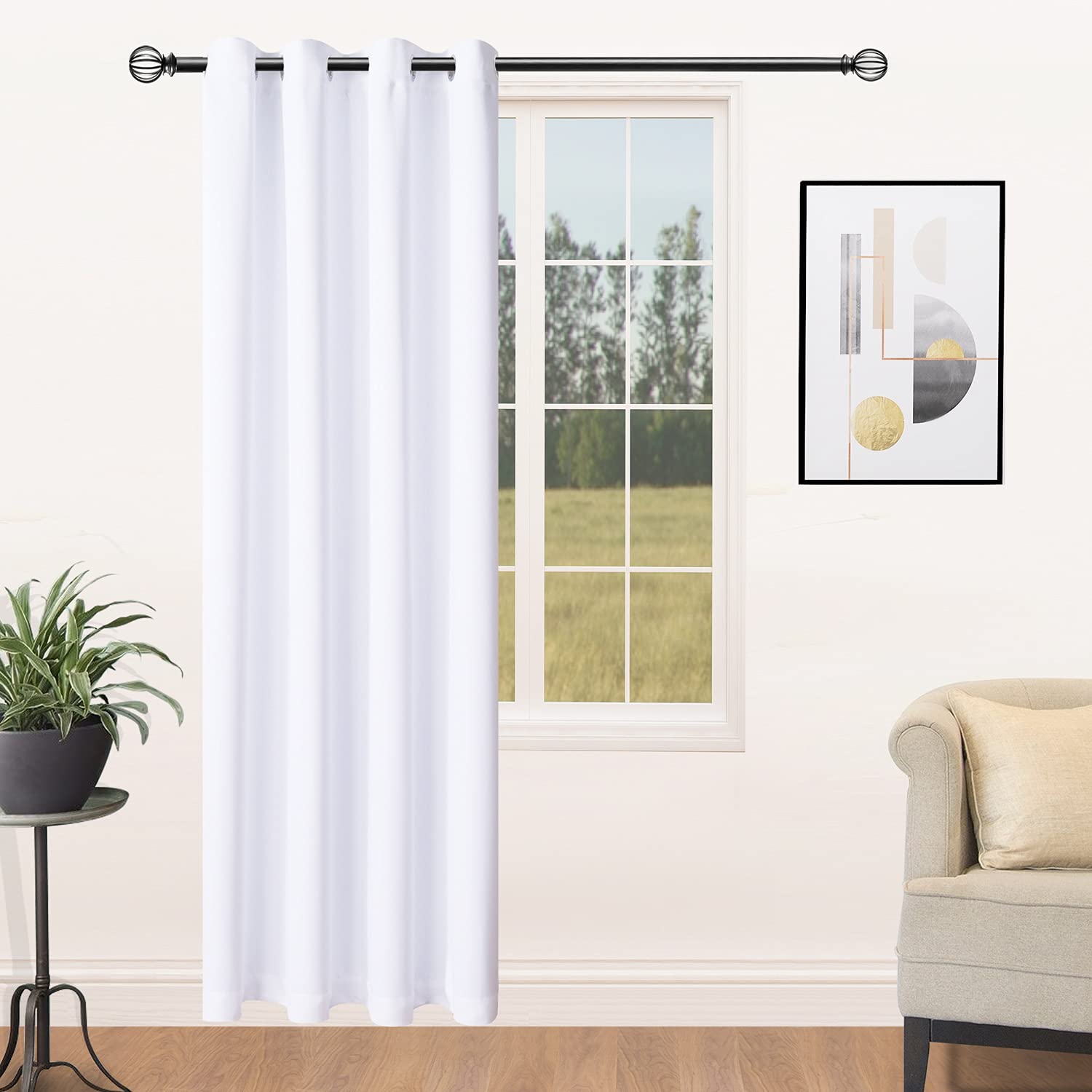 WONTEX Room Divider Curtain - Total Privacy Thermal Blackout Curtains for Bedroom Partition, Living Room and Shared Office, Grommet Curtain Panel for Patio Door, 4.3ft Wide x 7ft Tall, Greyish White