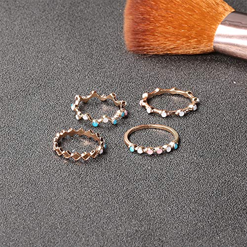 Beryuan Women Dainty Gold Ring Set Simple Rainbow Colorful Bead Cute Wave Knuckle Ring Set Gift For Her Lovely Ring Set Women And Girls Teens(4Pcs) #TOP2