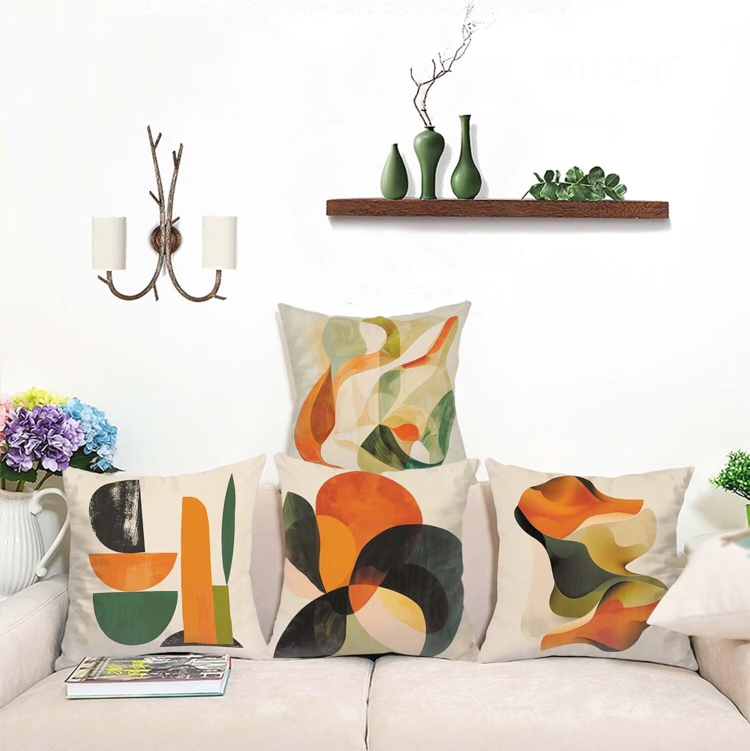 Fundas Cojines SuavesNaranja Fundas Cojines Cuadradas Suaves Funda Almohada Cojines Suaves Sillas Jardin para Oficina Jardín Cama Sofá Banco Interior o Exterior Juego de 4 Funda Cojin GeometríA mu-25