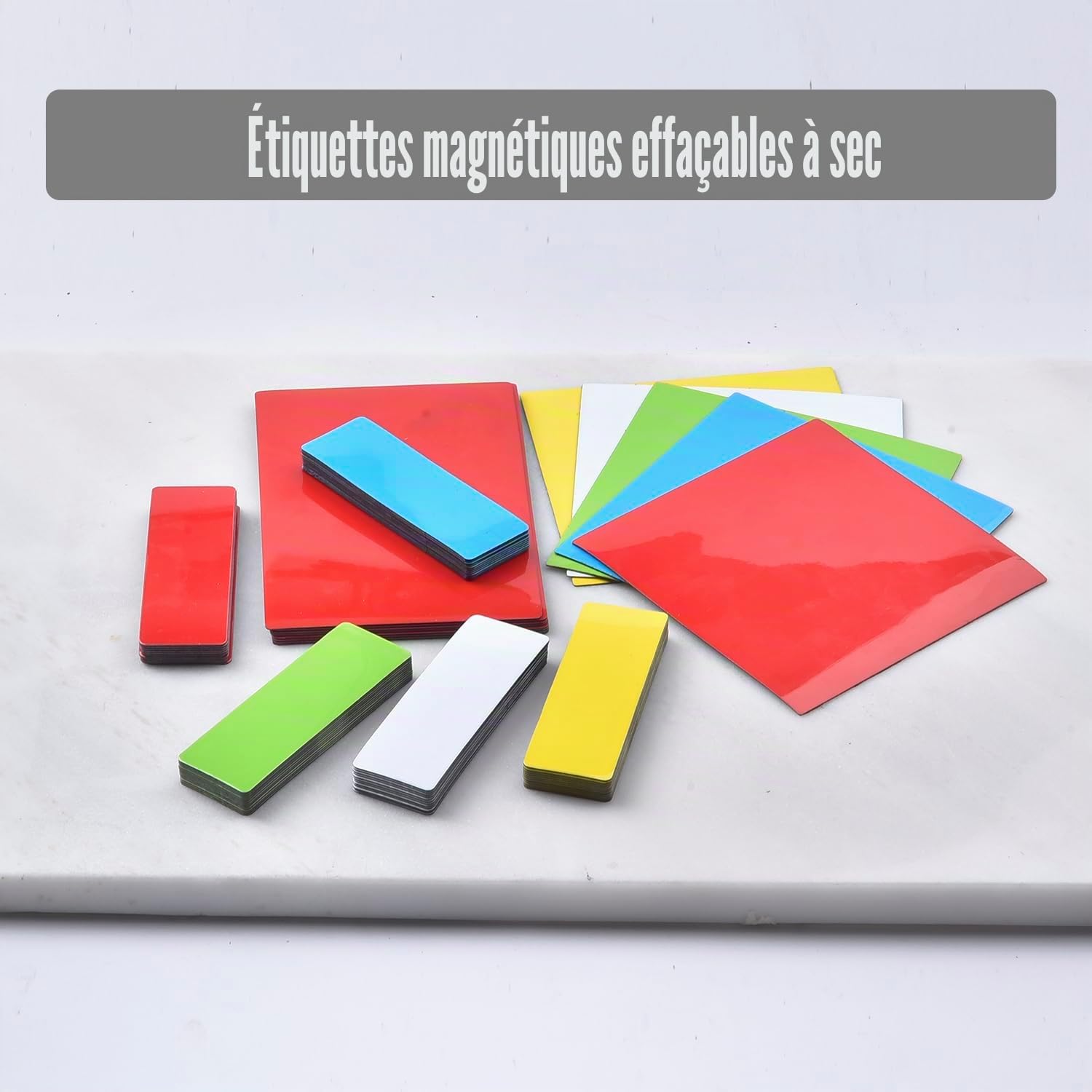 Realth Étiquettes Magnétiques Effaçables à sec 50 mm x 100 mm, 40 Pcs | Multicolore, Réutilisables Effaçables, pour Aalle de Classe Maison Bureau Tableau Blanc Réfrigérateur Travaux Manuels