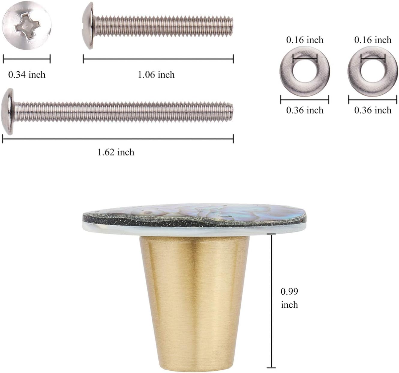 Amogeeli 4pcs Abalone Shell Brass Cabinet Knobs Set with Screws, Decorative Sea Shell Stone Dresser Pull Handle Knob for Drawer Closet Cupboard