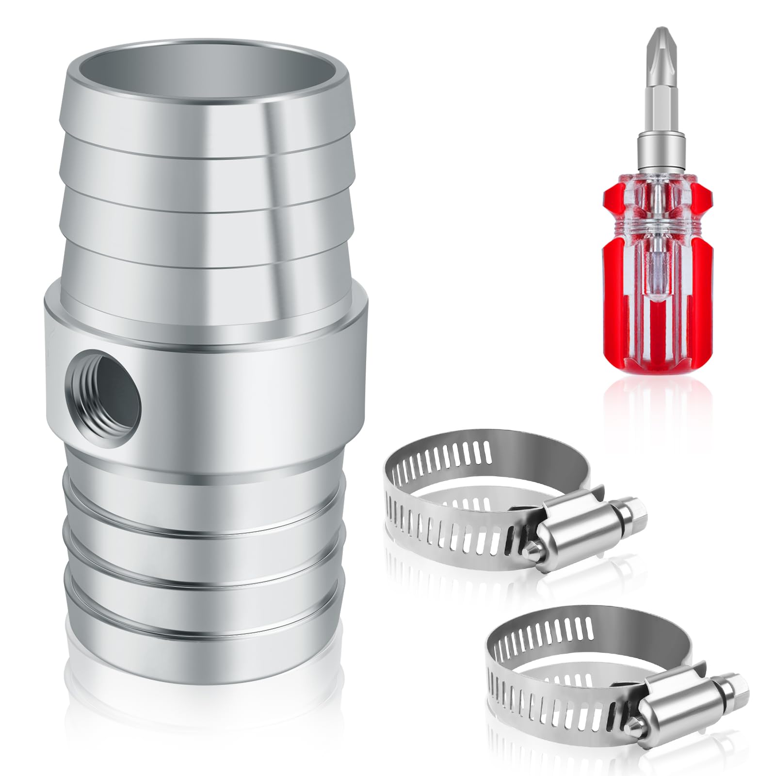 Photo 1 of 1" Radiator Hose Barb Coupler with 1/8" NPT Side Port-Aluminum 1in Steam Tube Adapter Kit, with 2pcs Stainless Steel Hose Clamps Compatible with LS Swap Steam/Coolant Crossover Splice (1 inch)
