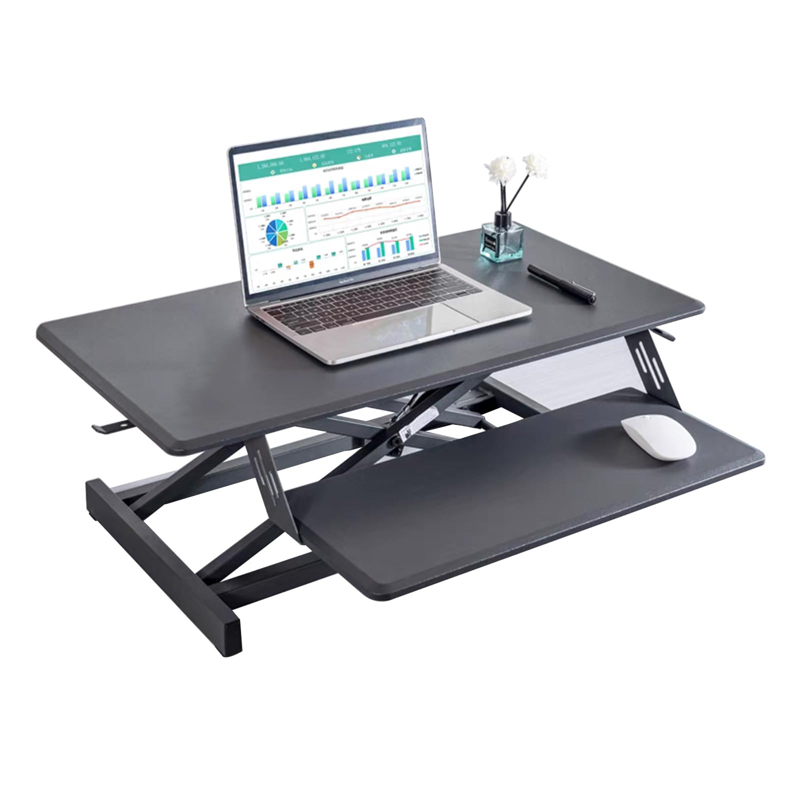 Poste de Travail Assis-Debout - 30'' Station de Travail Debout à Hauteur Facilement Réglable avec Plateau de Clavier, Bureau Assis-Debout et Tableau de Notes jusqu'à 36kg(55cm/21.6in,Grey)
