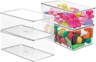 mDesign Plastic Stackable Toy Storage Bin Container Box with Hinge Lid for Organizing Living Room, Play Room, Bedroom, Nursery, Hold Blocks, Puzzles, Books, Lumiere Collection, 4 Pack - Clear