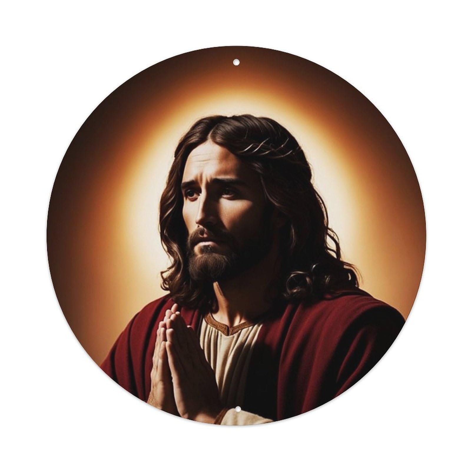 Jesus Is Praying Religious Poster 2 Vintage Metal Tin Sign Plaque Wall Decor for Cafe, Club, Garden Round Metal Poster 8x8Inch