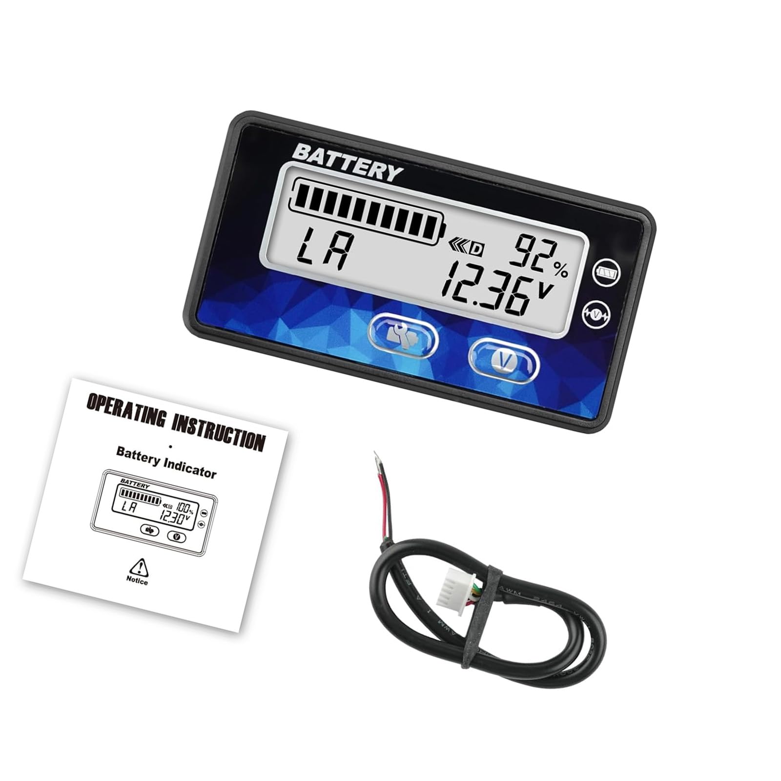 Kfwfuaee Black/Red Digital Battery Voltages Meter With Lcd Display For Lawnmower Marine Golf Cart Motorhome Solar Systems 12V To 48V Ip65 Lcd Battery Display