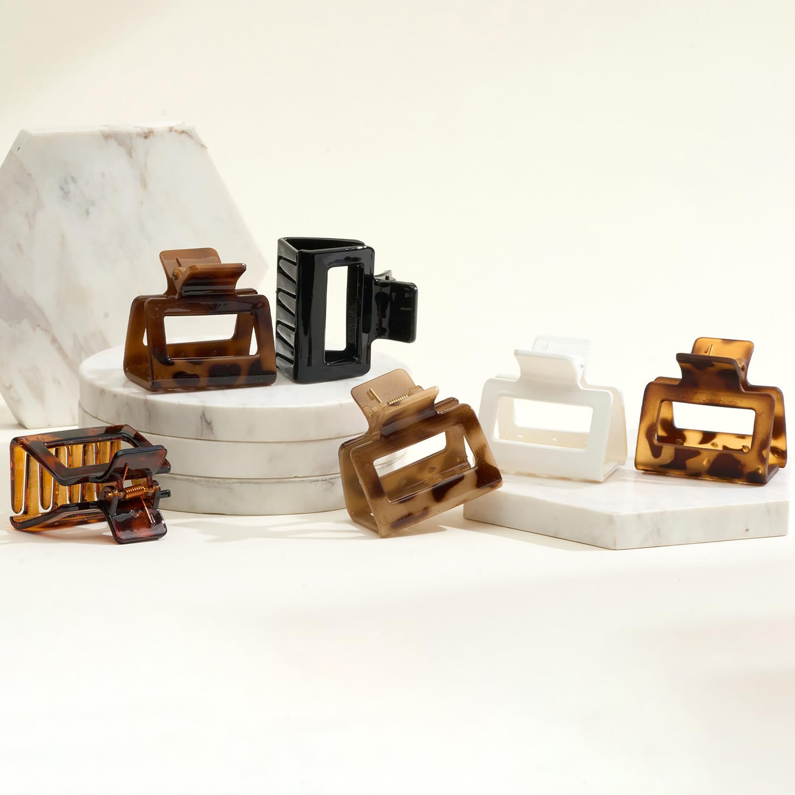 CharmBurst 6 Piece Rectangular Hair Clips, Medium-Size Clips Barrettes, Tortoiseshell Kawara Clips Barrettes - Image 4