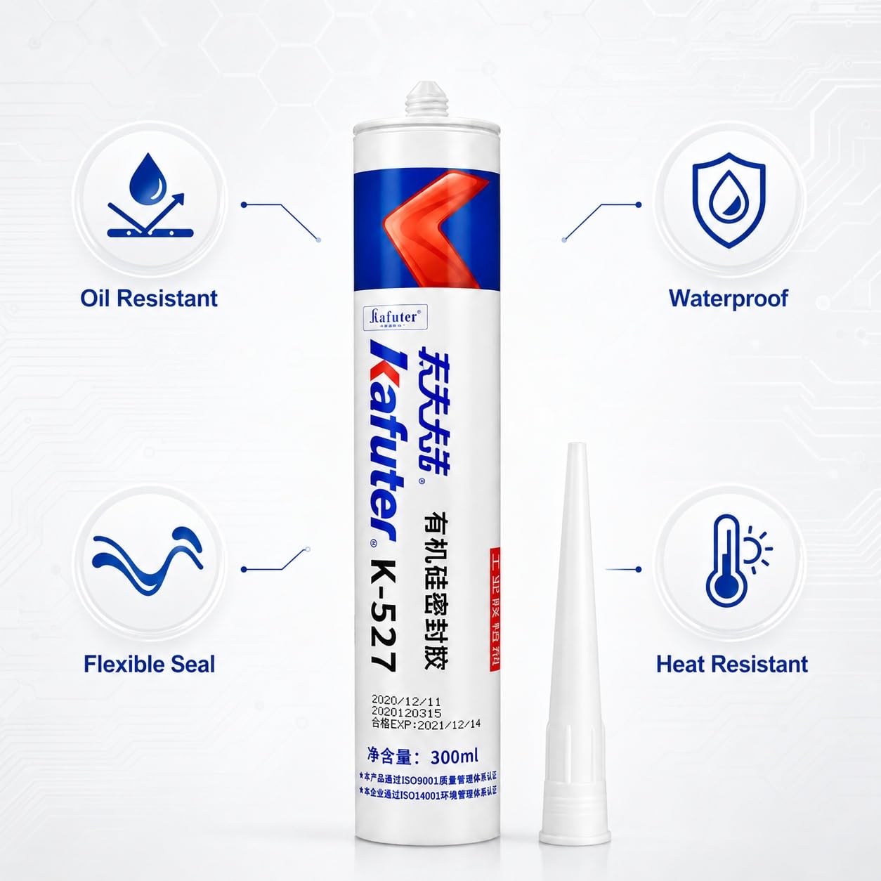VIDOO Kafuter K-527 Glas-Keramik-Kunststoff-Montagegel Silikonkleber Thixotropes Feuchtigkeitsschützendes Vibrationshemmendes Statisches Fugen-Dichtmittel 300ml Zylinder - Schwarz