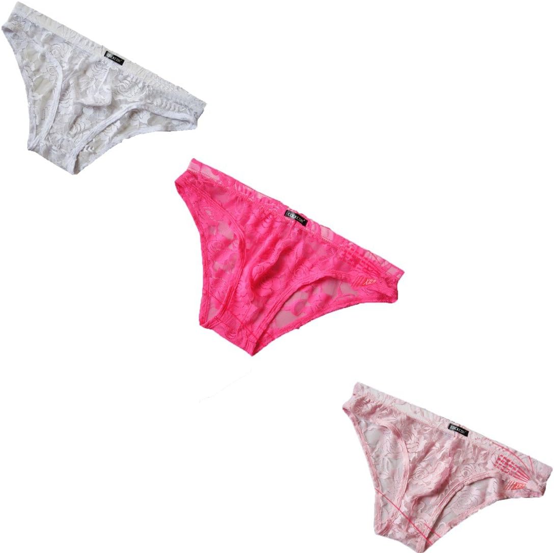 Mens Sexy Smooth Sheer Floral Lace Bikini Flower Underwear Briefs Panties