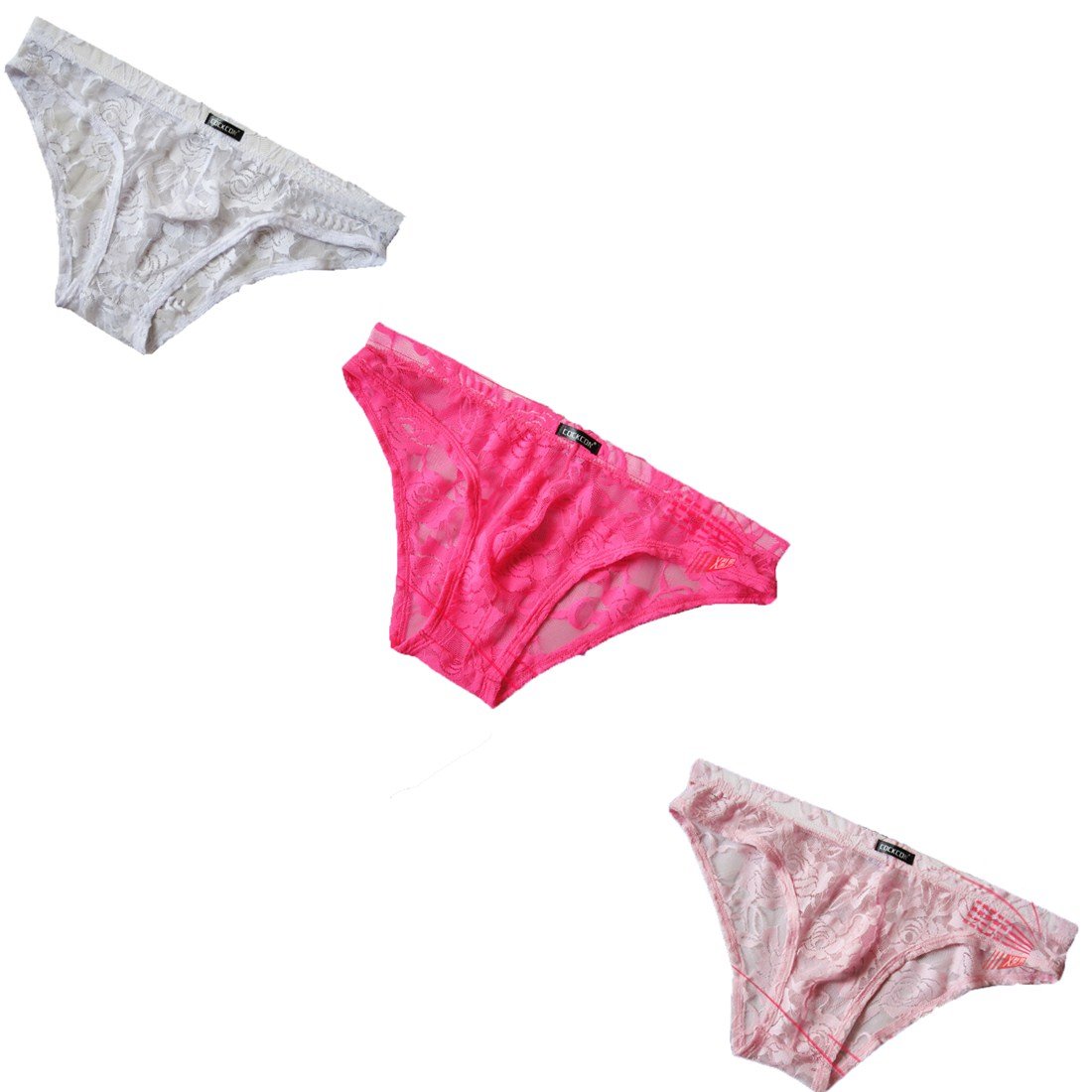 Mens Sexy Smooth Sheer Floral Lace Bikini Flower Underwear Briefs Panties