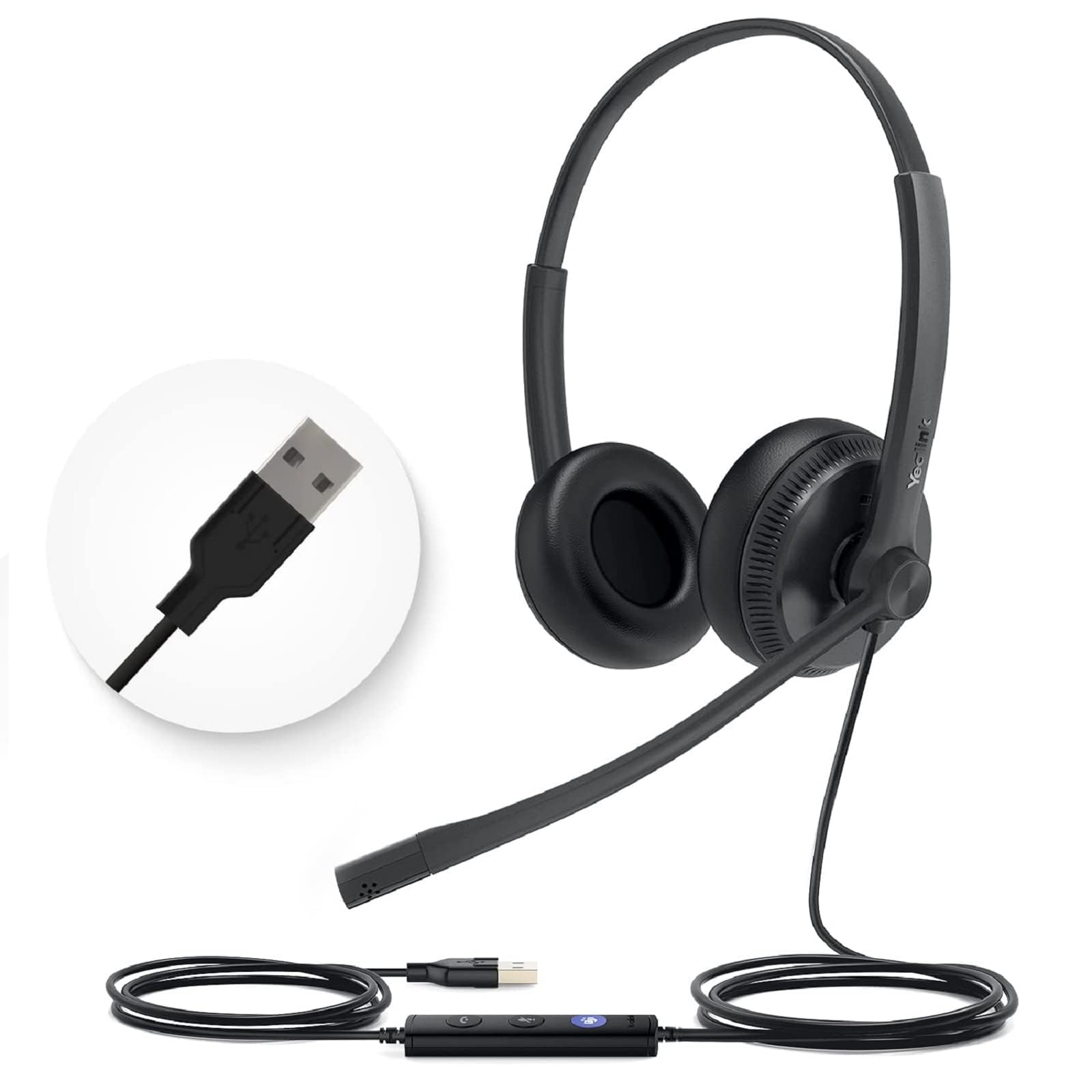 Yealink UH34 USB Headset with Mic,Stereo Wired Headphones with Noise Cancelling Microphone,Teams Certified,Professional Work Headphones for VoIP Phone