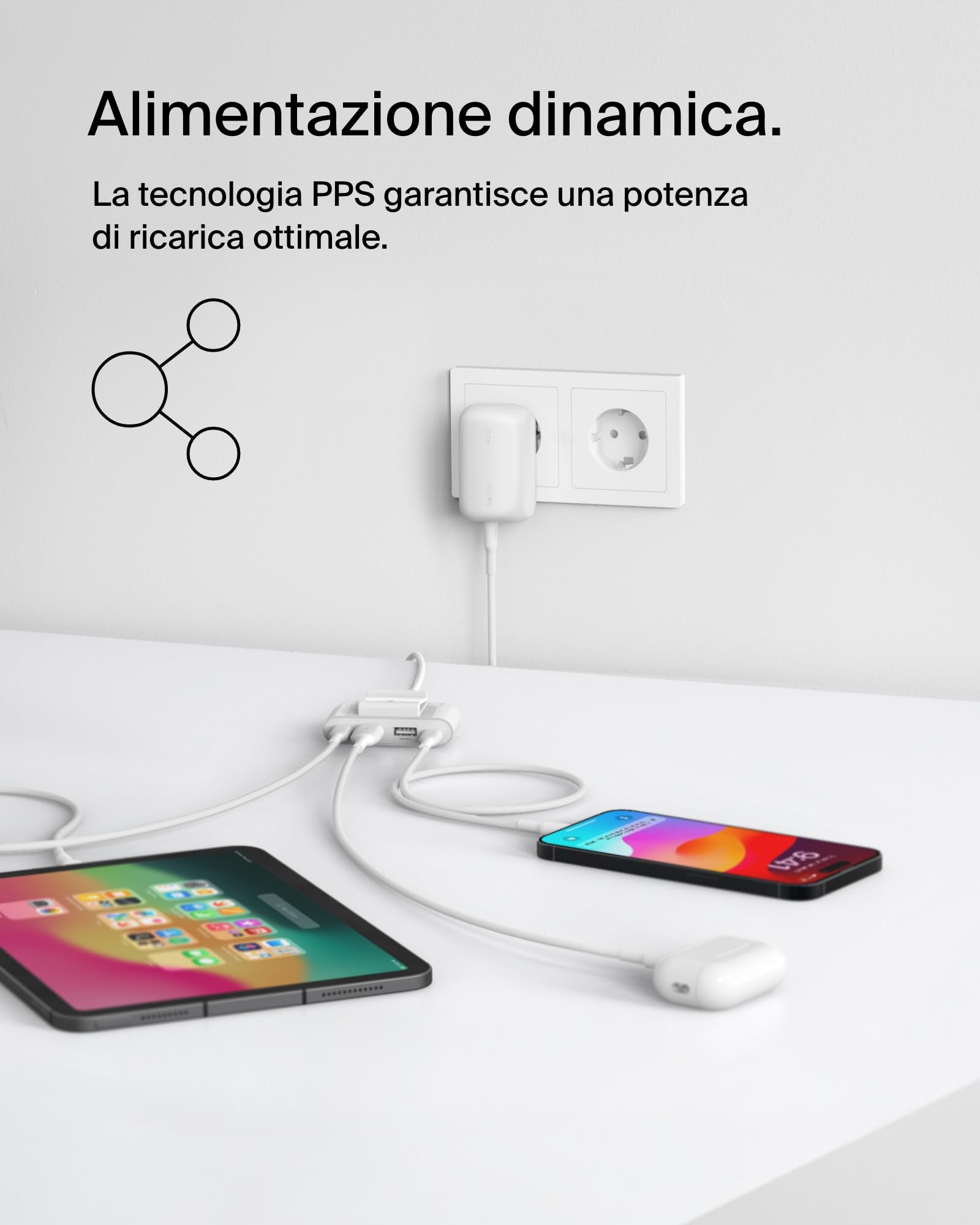 Belkin BoostCharge doppio caricatore usb da parete da 42 W, ricarica rapida USB-C + USB-A per iPhone 16,16 Plus,16 Pro,16 Pro Max,15,15 Pro Max, 14,Galaxy S24, Plus,Ultra,iPad,AirPods e altri, bianco
