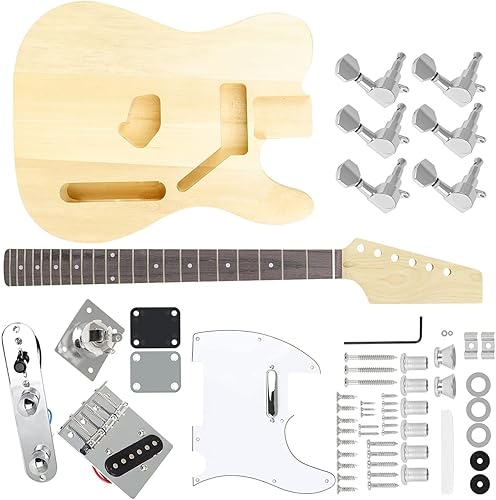 TSTS Kit de guitarra eléctrica DIY 6 Cuerdas 22 trastes de tilo Cuerpo Cuerpo Guitarra Accesorios Instrumento Musical Kit de Guitarra Eléctrica
