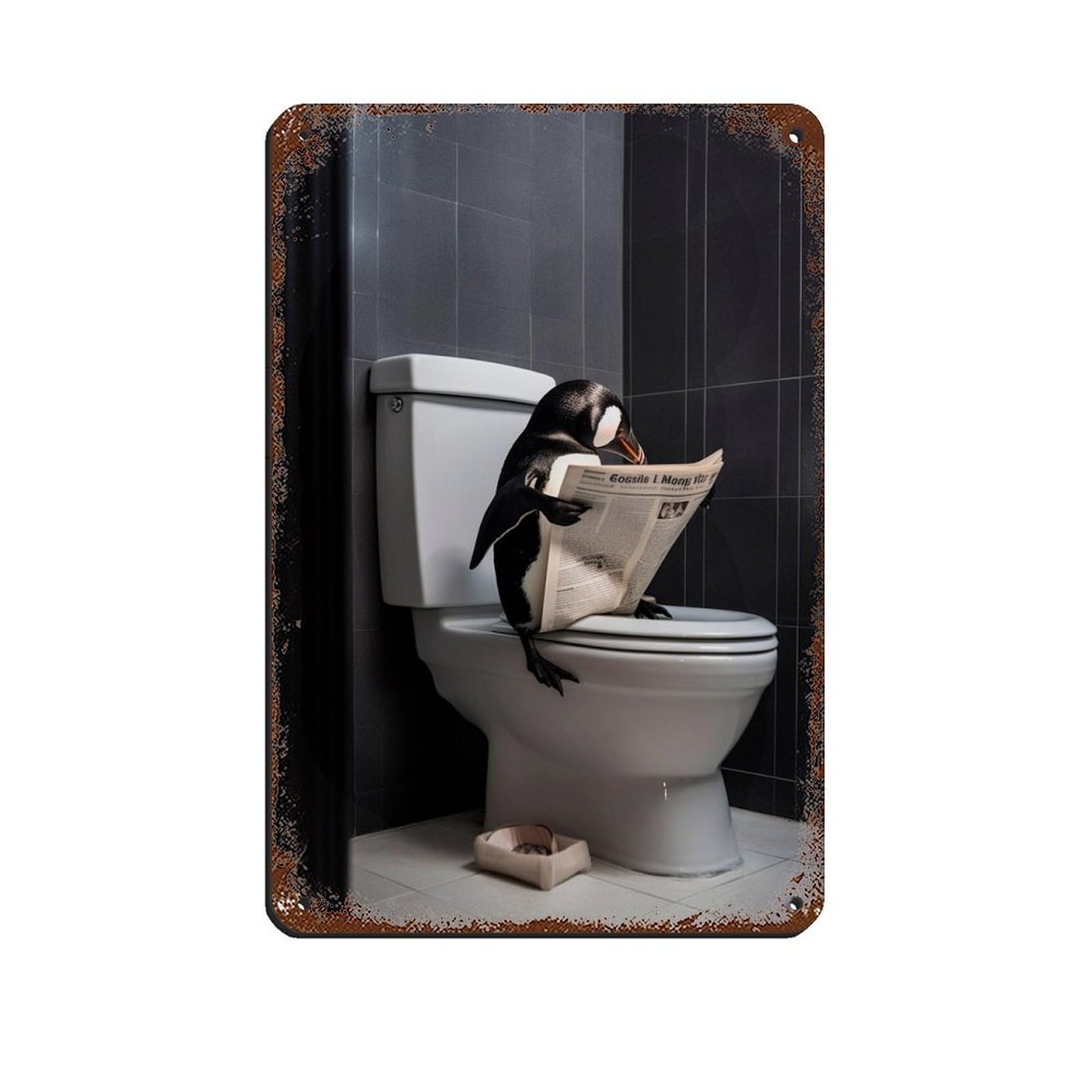 Penguin on Toilet Reading The Newspaper Retro Poster Metal Tin Sign Chic Art Retro Iron Painting Bar People Cave Cafe Family Garage Poster Wall Decoration 8x12inch(20x30cm)
