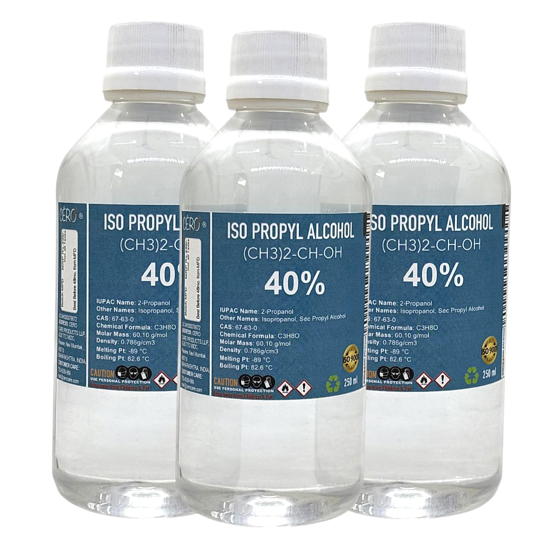 CERO ® IPA Isopropyl Alcohol for Cleaning, All Electronics, Clean Your Makeup Tools, Clean CPU, GPU and Screen, Repair Cosmetics 40% Pure [(CH3)2-CH-OH] CAS: 67-63-0 (250ml) Pack of 3-image-19