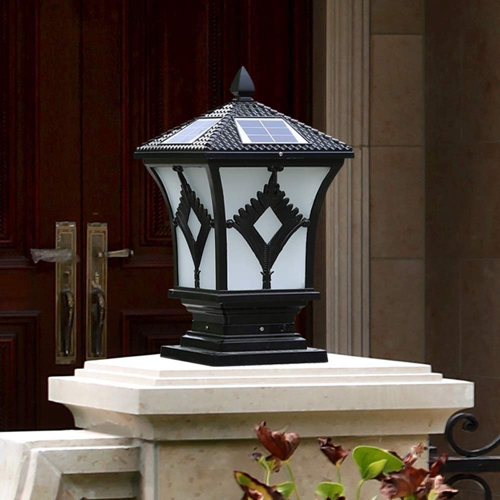 Zewnętrzna lampa słupowa Kreatywna głowica drzwiowa Trawnik Solarna lampa ścienna Kolumna reflektora Kolumna lampy Kolumna energii słonecznej Reflektor Latarnia uliczna(Czarny-20 * 20 * 36cm