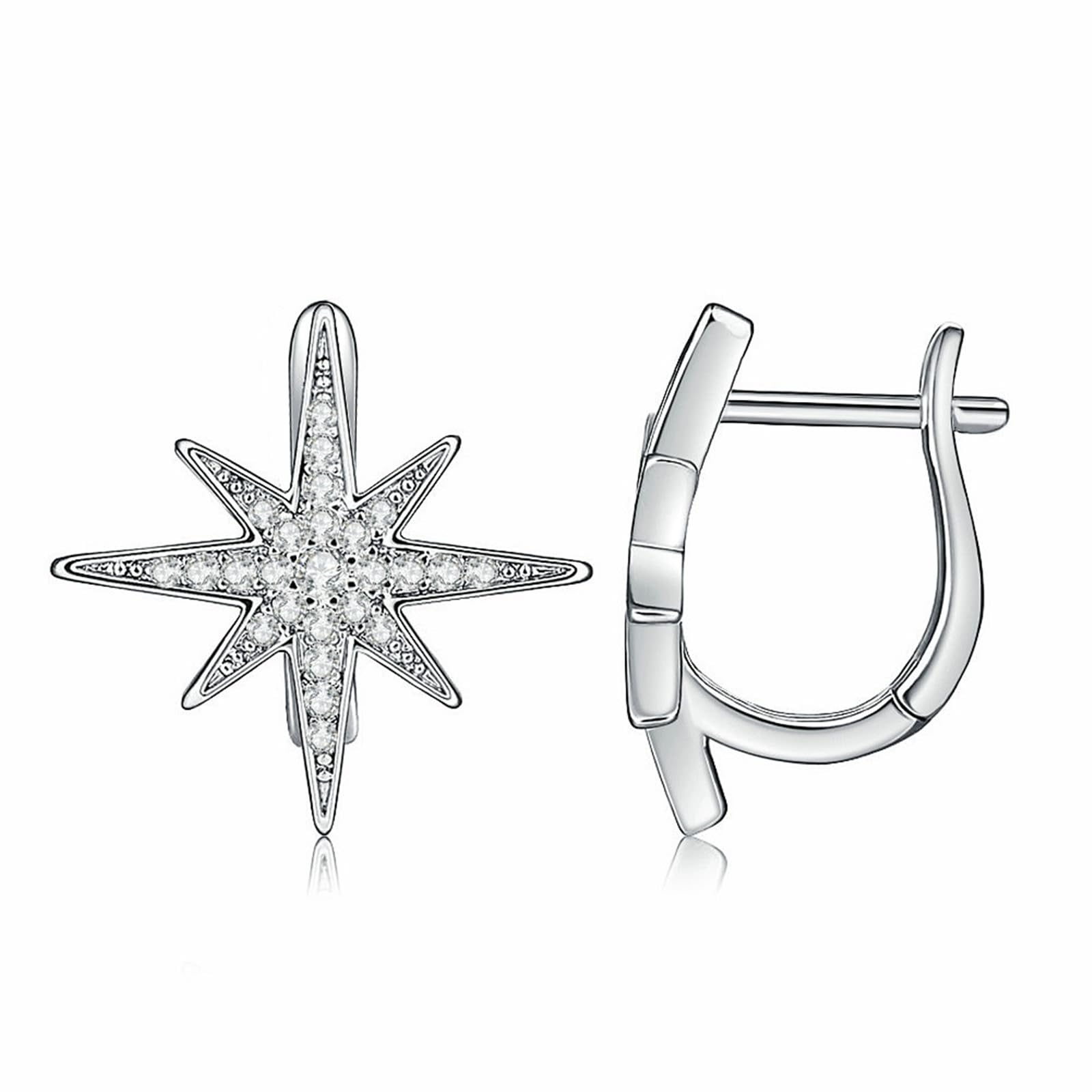 Pendientes de aro de oro blanco 18 K Au750 para mujer, diseño de estrella de diamante, oro 750