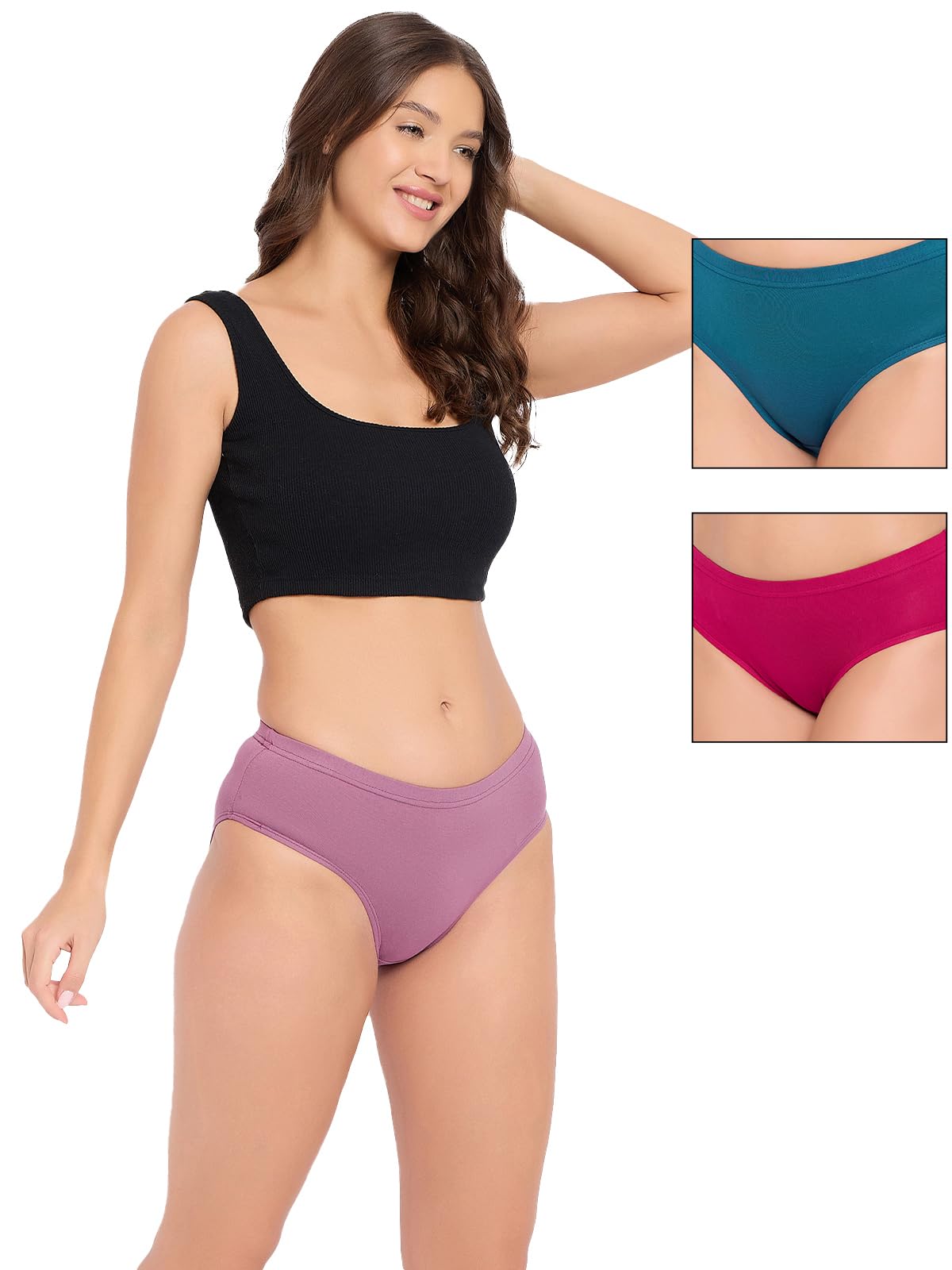 clovia Women's Cotton Spandex Pack of 3 Medium Waist Inner Elastic Hipster Panty - Multicolor-picture-29