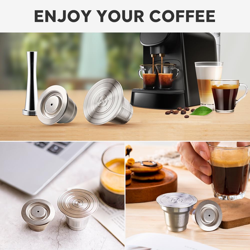 Cápsulas de café reutilizables de acero inoxidable compatibles con L'OR B-arista LM8012/60, cápsulas de espresso de metal recargables para L'or, con cuchara de acero inoxidable y manipulador, 2