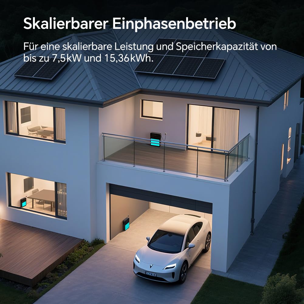 Marstek Venus E 3.0 Balkonkraftwerk mit Speicher: AC Gekoppeltes Energiespeichersystem mit Zähler, 0% MwSt, 5.12kWh LFP, 2,5kW PV-Eingangsleistung/Ausgang, Erweiterung bis zu 15,36kWh, Plug&Play