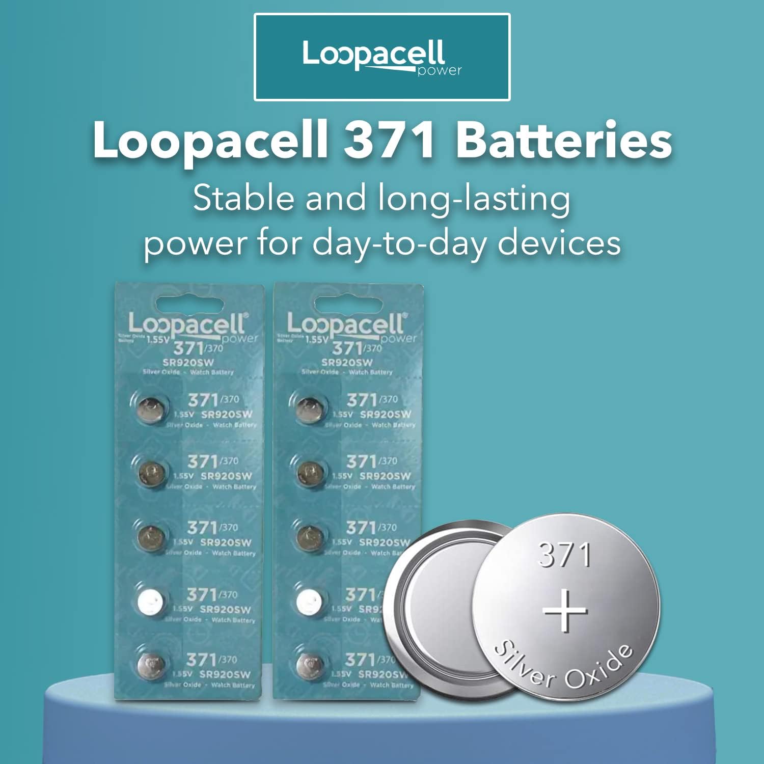 Loopacell Watch Battery Button Cell (2X Pack of 5) - 371, 370, SR920SW, 1188SO, SR69, SP370, 1171SO, SP371, V371, V370, G64, LR920, AG6, 605, GP71, RW315 1.55V Silver Oxide Watch Batteries