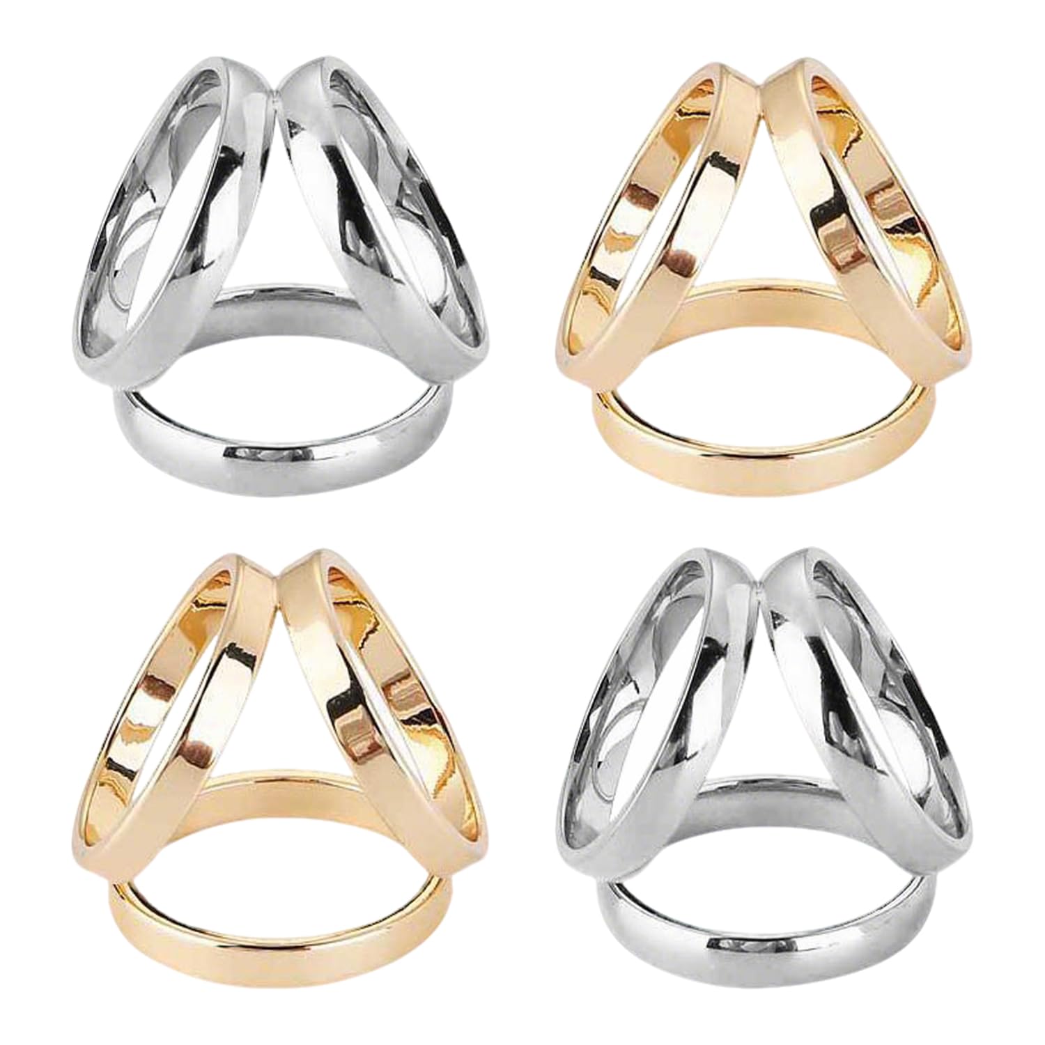 SYEYCW 4 Pcs Scarf Rings for Women, Fashion Three Rings Scarf Clip, Elegant Silk Scarfs Clasp Clips with Multiple Tying Methods, Sliding Neckerchief Clamps Decorate Accessory, for Clothing, Scarves