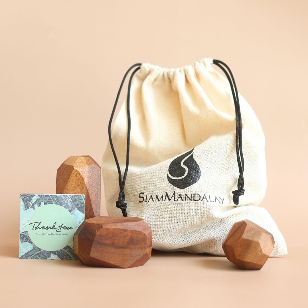 SiamMandalay 12 Pcs. Wooden Balancing Blocks: Handmade Meditative Educational Game Sensory STEM Toy Stacking Game Wood Balance Rocks Set (Tum ISHI) Montessori with Cotton Bag