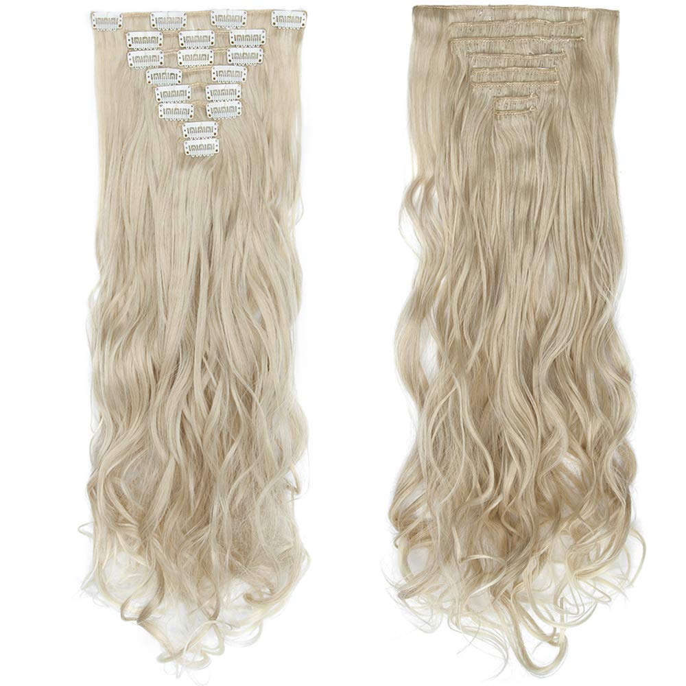 24"(60cm) SEGO Extensiones de Cabello Clip Pelo Sintético Se Ve Natural [Rubio Ceniza a Blanqueador Rubio] 8PCS Rizado Largo (140g) — view 2