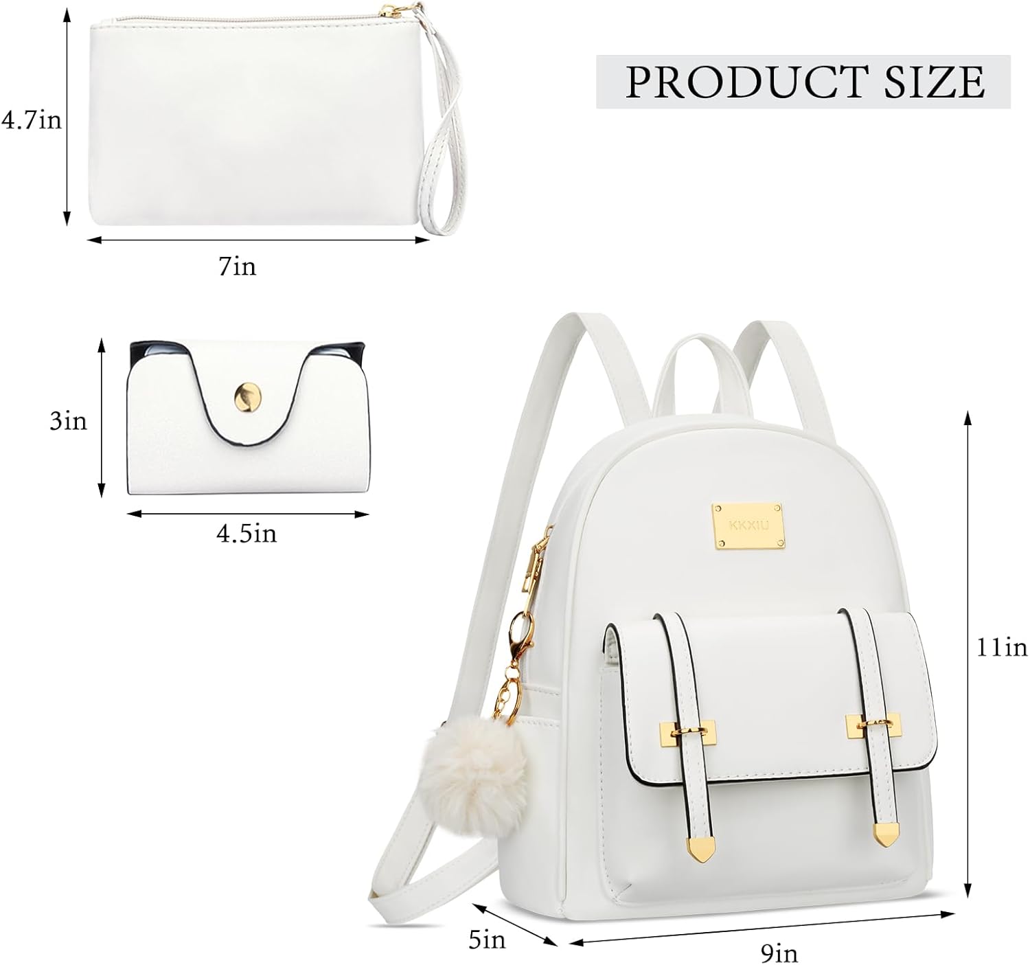 KKXIU 3pcs Fashion Small Synthetic Leather Backpack Purse Cute Mini Bookbag for Women and Girls | 3pcs, Fashion, Purse, Cute, Bookbag - Image 6