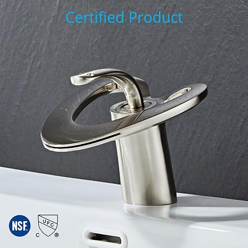 Miniatura 5 de Wovier Grifo de lavabo de baño de cascada de níquel cepillado, grifo de lavabo de latón de un solo agujero, grifos mezcladores de lavabo con