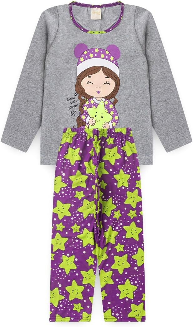 Pijama Longo Infantil Menina Blusa e Calça Sonho Estrelar Brilha no Escuro