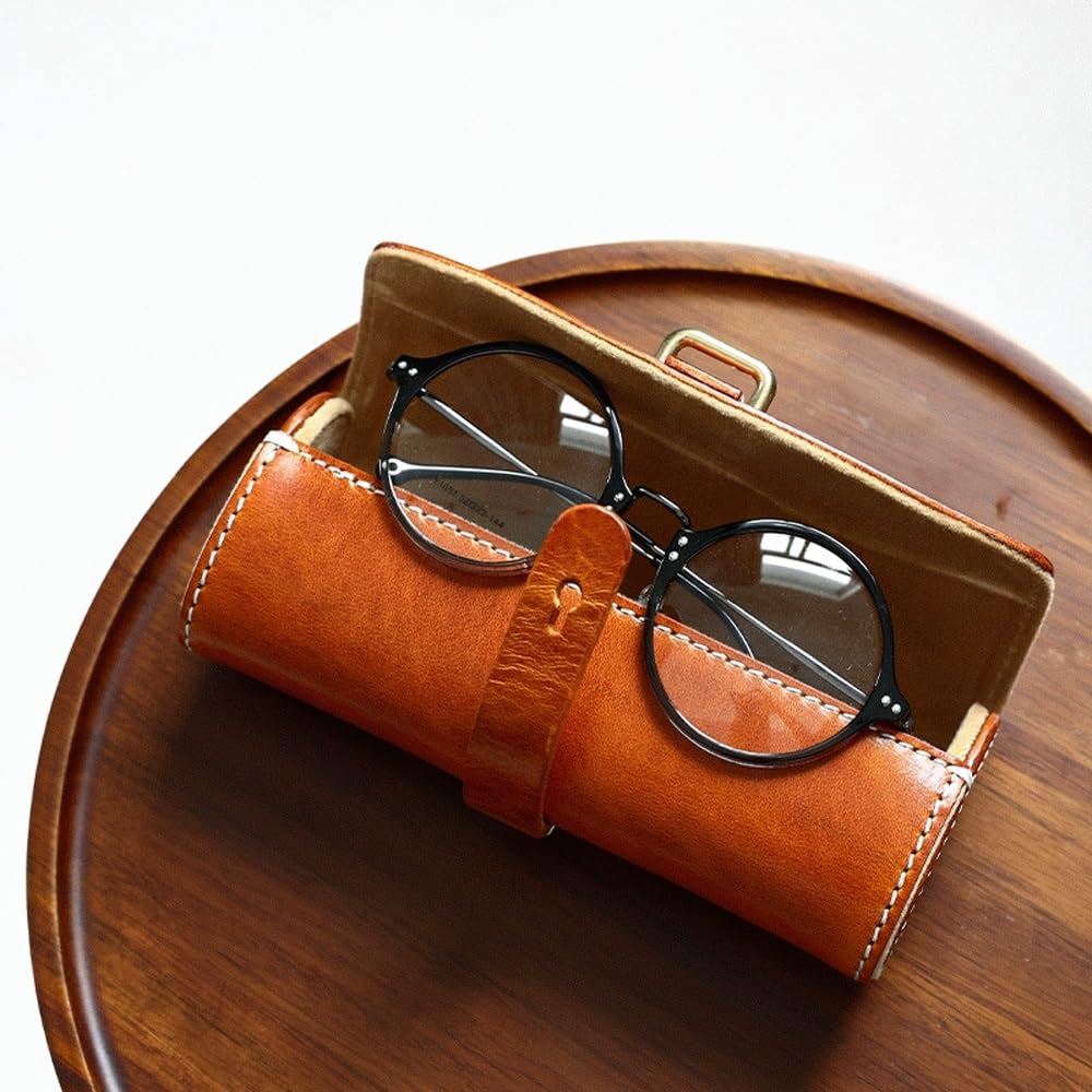Skórzane etui na okulary, przenośne etui na okulary przeciwsłoneczne odporne na ściskanie, wąskie etui dla kobiet mężczyzn, retro minimalistyczny, ręcznie robiony uchwyt na okulary przeciwsłoneczne (