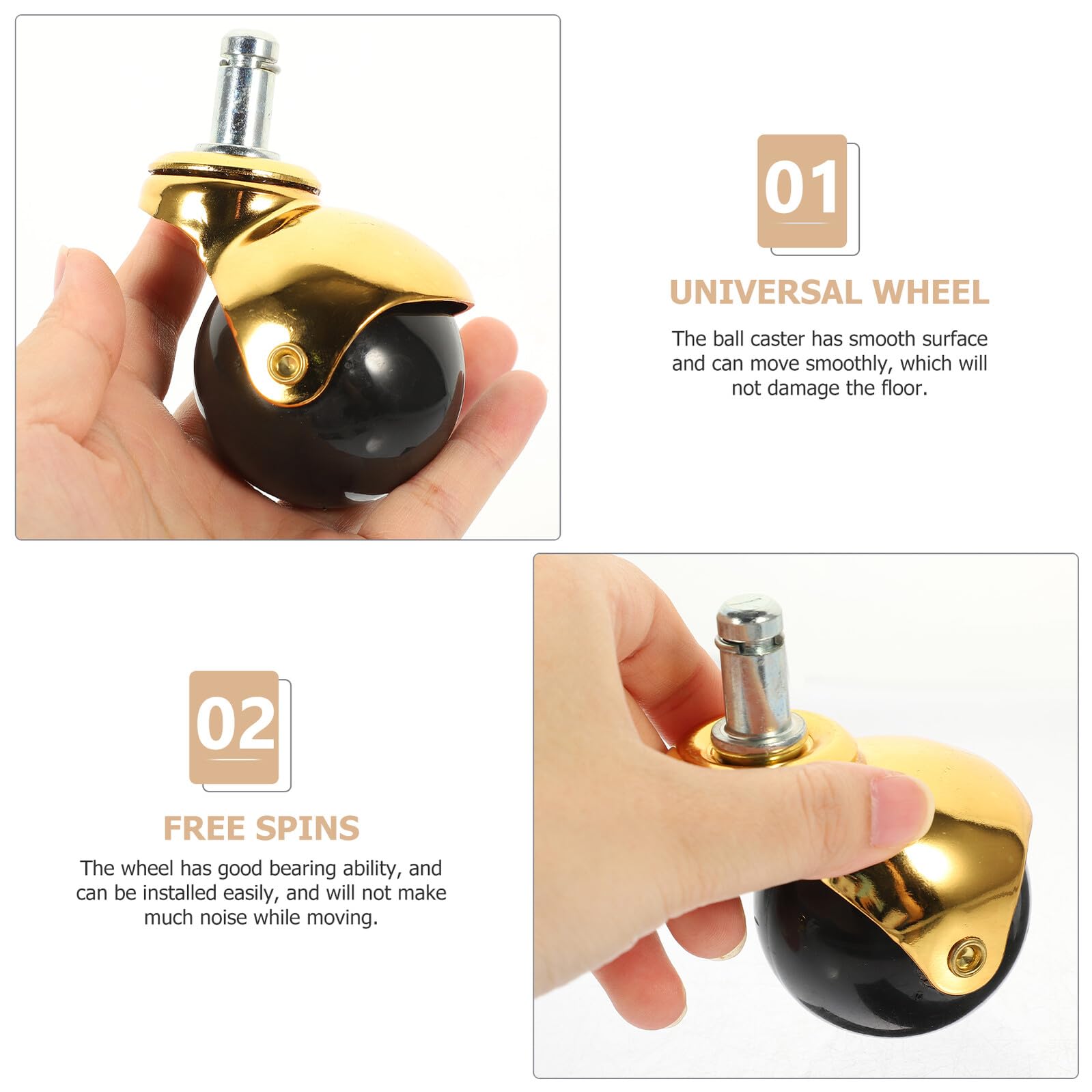 Rotelle per Mobili Multifunzione 2 Pollici in Pp 18k Oro, Ruote Girevoli Silenziose a Sfera 360°, Resistenti All’usura, per Sedie da Ufficio e Arredamento Domestico (4 Pezzi