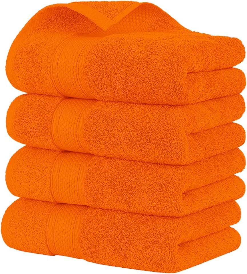 HOUSEGADS Bathroom and Kitchen Hand Towels Pack - 550 GSM Natural 100% Egyptian Cotton -Quick Dry and Absorbent - Fast Drying Soft and Luxurious Bath Hand Towel Set (Orange, 50X80 CM -4PC)