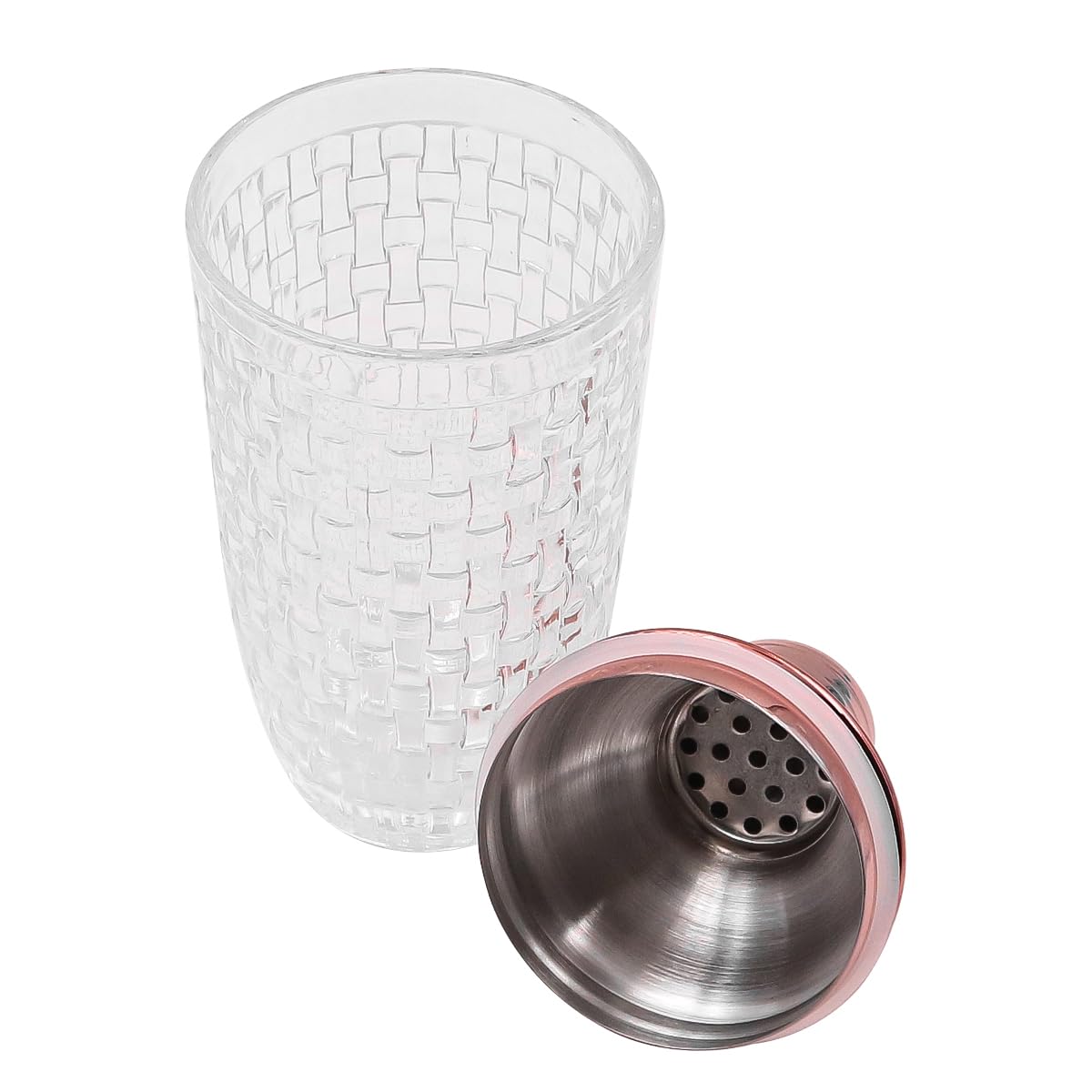 ZONADAH Shaker Per Cocktail In Vetro Con Colino - 400 Ml - Set Barista Con Coperchio In Acciaio Inox Oro Rosa - Ideale Per Martini E Margarita - 4